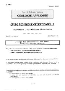 Méthodes d investigation 2002 BTS Géologie appliquée