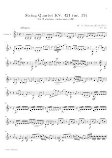 Partition violon 2, corde quatuor No.15, D minor, Mozart, Wolfgang Amadeus