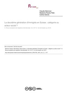 La deuxième génération d immigrés en Suisse : catégorie ou acteur social ? - article ; n°1 ; vol.3, pg 55-72