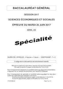 SCIENCES ÉCONOMIQUES ET SOCIALES ÉPREUVE DU MARDI 20 JUIN 2017 - Spécialité