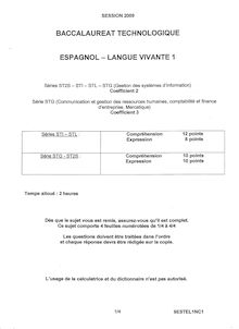 Sujet Espagnol LV1 bac STG 2009 