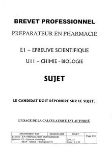 Bp pharma chimie biologie 2005