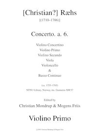 Partition violons I, Concerto a 6, Gunnerus XM 57, D major, Ræhs, Christian