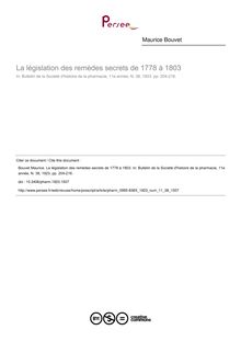 La législation des remèdes secrets de 1778 à 1803 - article ; n°38 ; vol.11, pg 204-216