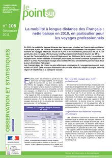 La mobilité à longue distance des Français : nette baisse en 2010, en particulier pour les voyages professionnels.