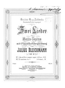 Partition complète, Zwei chansons, E♭ major, Bleichmann, Julius