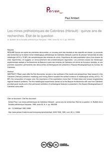 Les mines préhistoriques de Cabrières (Hérault) : quinze ans de recherches. État de la question - article ; n°4 ; vol.92, pg 499-508