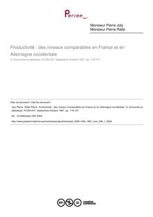 Productivité : des niveaux comparables en France et en Allemagne occidentale - article ; n°1 ; vol.246, pg 119-127