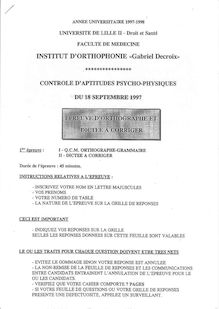 Orthographe grammaire vocabulaire 1997 Institut d Orthophonie Gabriel Decroix Université Lille 2