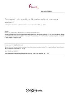 Femmes et culture politique. Nouvelles valeurs, nouveaux modèles? - article ; n°1 ; vol.44, pg 72-78