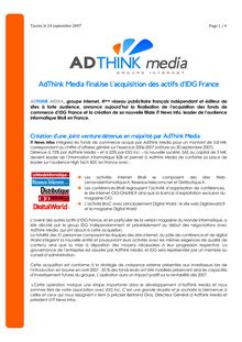 AdThink Media / Finalisation de l acquisition des actifs IDG France