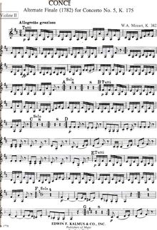Partition violons II, Rondo, Concert Rondo ; Piano Concerto No.28, K.382 ; Allegetto grazioso
