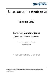 Corrigé Bac STL Bio 2017 - Mathématiques