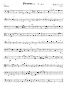 Partition basse 2 viole de gambe, clef en basse et en alto, fantaisies pour 3 violes de gambe et orgue par Richard Cooke