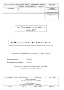 Economie Familiale et Sociale 2004 Brevet (filière technologique)