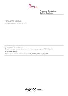 Panorama critique - article ; n°1 ; vol.83, pg 5-13