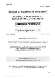 Physique appliquée 2002 BTS Contrôle industriel et régulation automatique