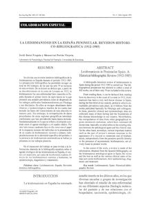 LA LEISHMANIOSIS EN LA ESPAÑA PENINSULAR. REVISION HISTORICO-BIBLIOGRAFICA (1912-1985)(Leishmaniosis in Peninsular Spain. A Historicd-bibliographic Review (1912- 1985)