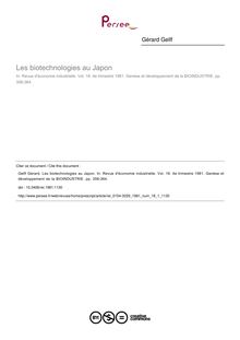 Les biotechnologies au Japon - article ; n°1 ; vol.18, pg 356-364