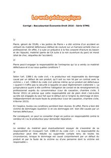 Baccalauréat Économie-Droit 2016 - Série STMG - Corrigé