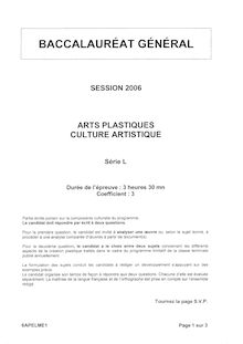 Arts plastiques - Culture artistique 2006 Littéraire Baccalauréat général