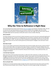 Why the Time to Refinance is Right Now