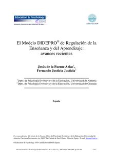 El Modelo DIDEPRO® de Regulación de la Enseñanza y del Aprendizaje: avances recientes (The DEDEPRO™ Model of Regulated )