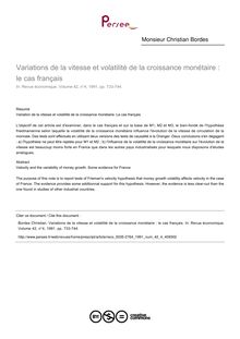 Variations de la vitesse et volatilité de la croissance monétaire : le cas français - article ; n°4 ; vol.42, pg 733-744