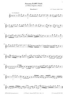 Partition hautbois 1, Sonata pour 2 hautbois, basson et Cembalo FaWV N:d1