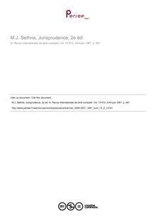 M.J. Sethna, Jurisprudence, 2e éd. - note biblio ; n°2 ; vol.13, pg 461-461