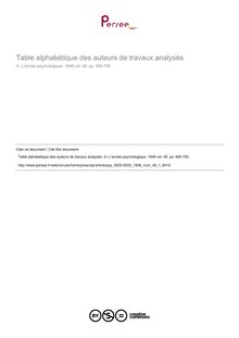 Table alphabétique des auteurs de travaux analysés - table ; n°1 ; vol.49, pg 695-700
