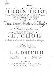 Partition violon 2, 3 corde Trios, Dreuilh, Jean Jacques