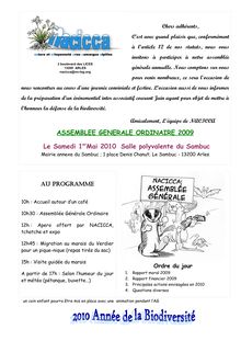 ASSEMBLEE GENERALE ORDINAIRE 2009 Le Samedi 1erMai ...