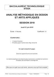 Bac sujet analyse méthodique en design et arts appliqués série STD2A