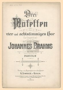 Partition complète, 3 Motets, 3 Motetten, Brahms, Johannes par Johannes Brahms