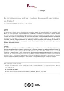 Le conditionnement opérant : modèles de causalité ou modèles de finalité ? - article ; n°1 ; vol.81, pg 139-160