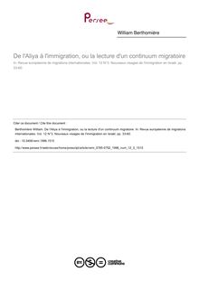 De l Aliya à l immigration, ou la lecture d un continuum migratoire - article ; n°3 ; vol.12, pg 33-60