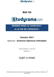 Sujet Bac ES 2017 - Sciences - épreuve anticipée