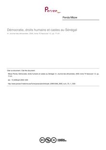 Démocratie, droits humains et castes au Sénégal - article ; n°1 ; vol.70, pg 71-91