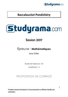Corrigé Mathématiques BAC STMG 2017 Pondichéry