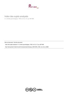 Index des sujets analysés - table ; n°2 ; vol.52, pg 687-689