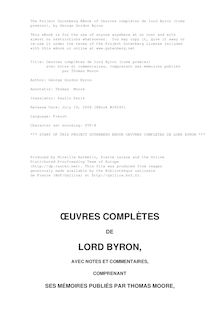 Oeuvres complètes de lord Byron. Tome 1. par Baron George Gordon Byron Byron