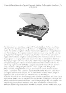 Essential Facts Regarding Record Players In Addition To Turntables You Ought To Understand