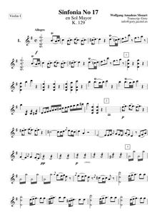 Partition violons I, Symphony No.17, G major, Mozart, Wolfgang Amadeus