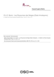 Ch.-E. Bonin : Les Royaumes des Neiges (Etats himalayens)  - article ; n°1 ; vol.12, pg 31-31