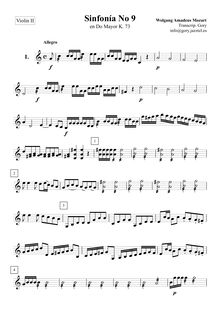Partition violons II, Symphony No.9, C major, Mozart, Wolfgang Amadeus