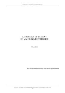 Le dossier du patient en masso-kinésithérapie - Dossier du patient en masso-kinésithérapie - Recommandations