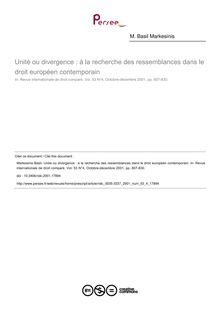 Unité ou divergence : à la recherche des ressemblances dans le droit européen contemporain - article ; n°4 ; vol.53, pg 807-830