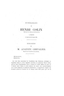 Henri COLIN 1er novembre mars par Auguste Chevalier notice de René Souèges et discours de Raoul Combes inauguration d une place portant son nom