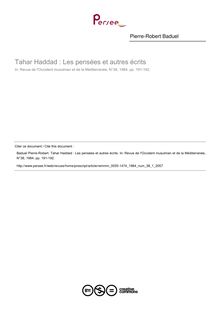 Tahar Haddad : Les pensées et autres écrits  ; n°1 ; vol.38, pg 191-192